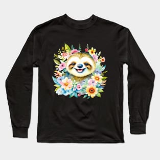 Cute Sloth watercolor Long Sleeve T-Shirt